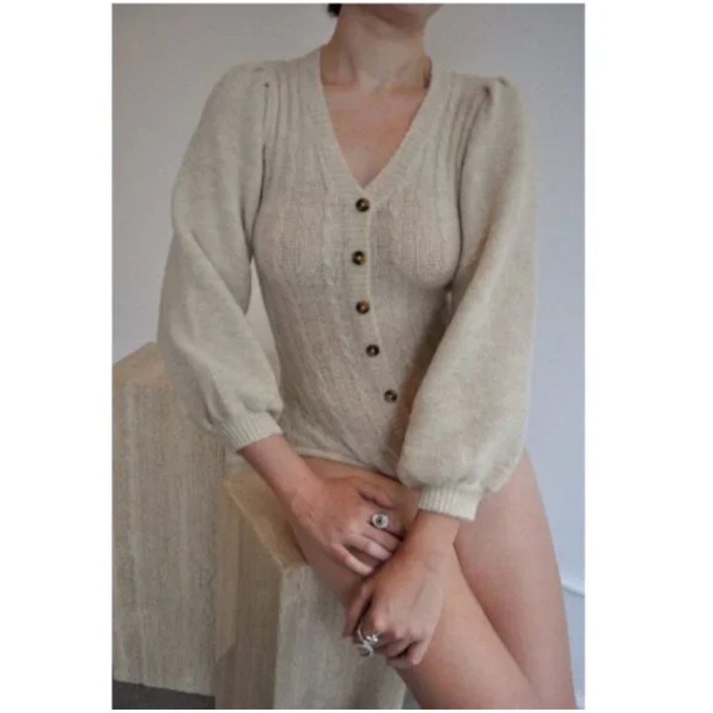 TACH CLOTHING Corina Knit Bodysuit in Tan size Small